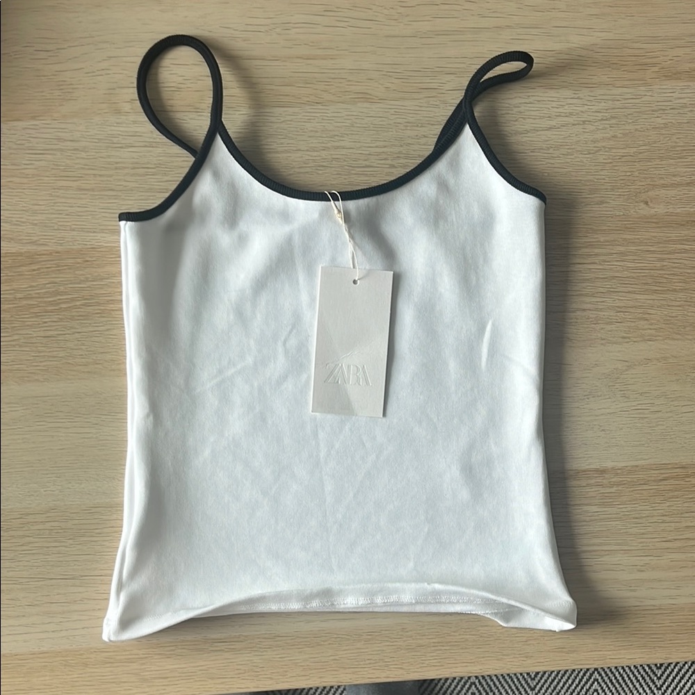 Zara Fitted White Camisole with Black Trim